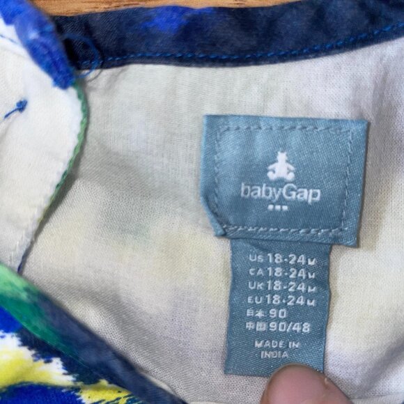 BabyGap Dress 18-24 Months Blue/Green/Yellow Abstract Floral Print Cap Sleeves - Picture 5 of 6